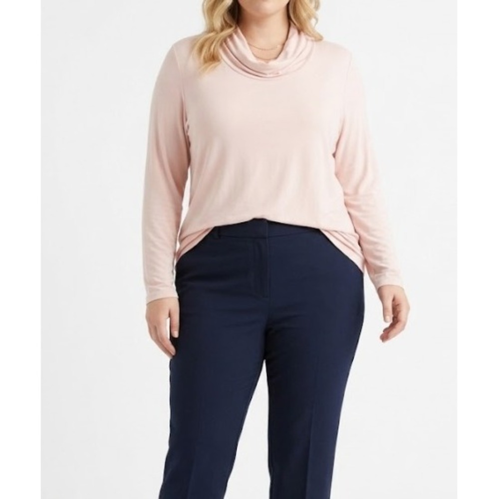 New IMAN Cowl Neck Top 2X Blush Pink Long Sleeve Stretch Knit Pullover Shirt